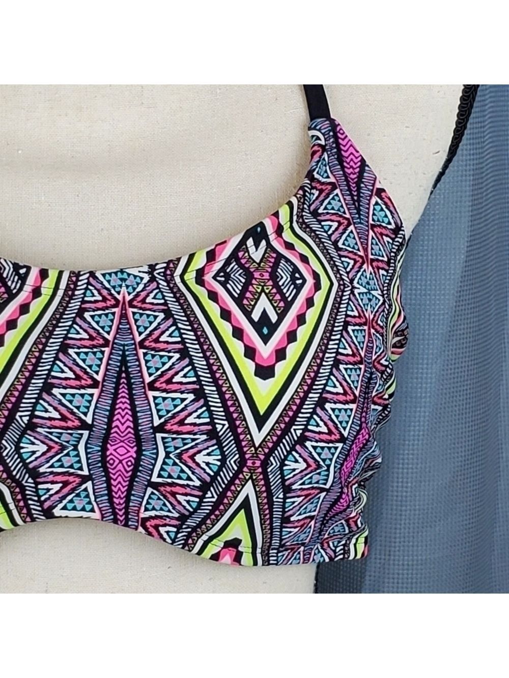 Xhileration bikini top, neon geometric pattern, size XL - Picture 2 of 5